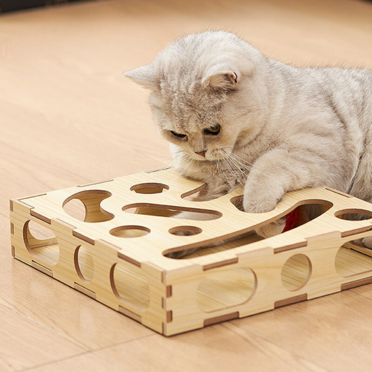 Interactive Cat Toy - Wooden Ball Maze with Bell Balls