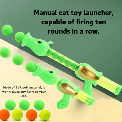 Cat Toy Launcher with 50 Colorful Fuzzy Balls - Interactive Pea Shooter for Cats