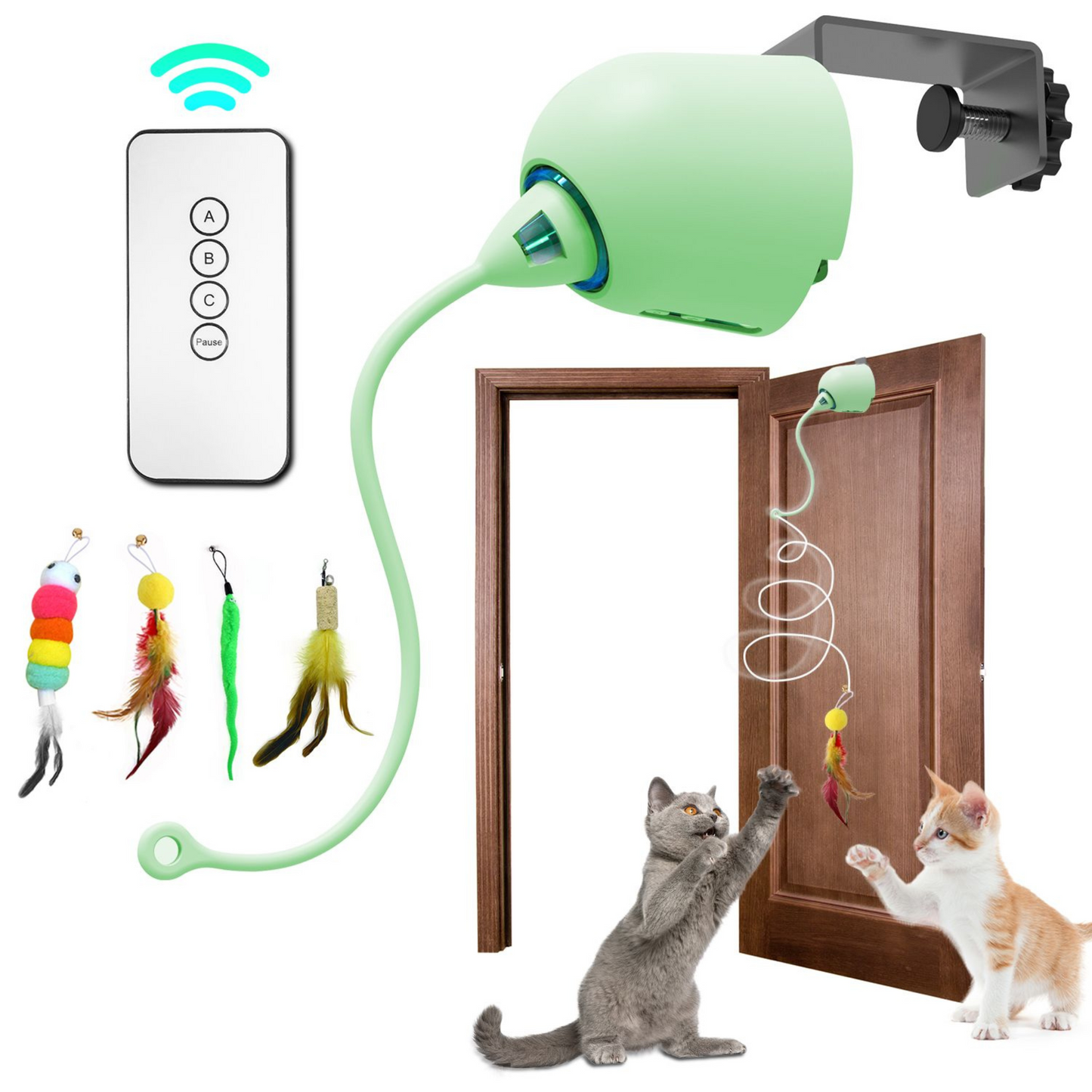 USB Rechargeable Automated Cat Teaser Wand - 118 Inches with Remote Control