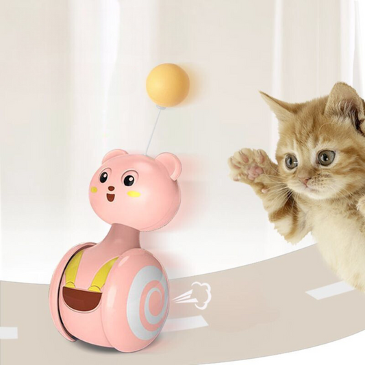 Interactive Cat Toy: Rolling Bear with Feather or Ball Attachment