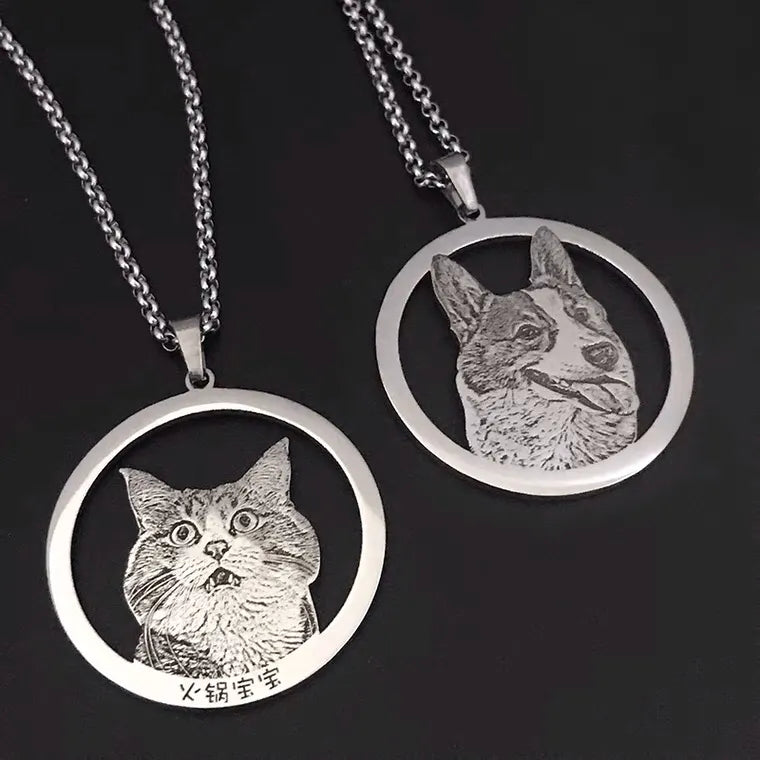 Pet photo necklaces, custom made cat and dog souvenirs, cartoon portraits, surnames, Chinese and English characters can be engraved