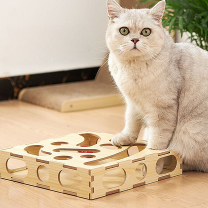 Interactive Cat Toy - Wooden Ball Maze with Bell Balls