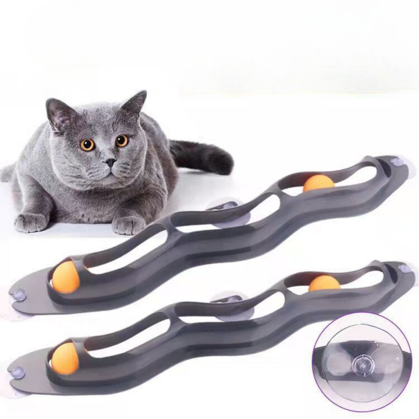 Cat Track Ball Suction Toy - Wall-Mounted Interactive Cat Play Tool