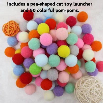 Cat Toy Launcher with 50 Colorful Fuzzy Balls - Interactive Pea Shooter for Cats