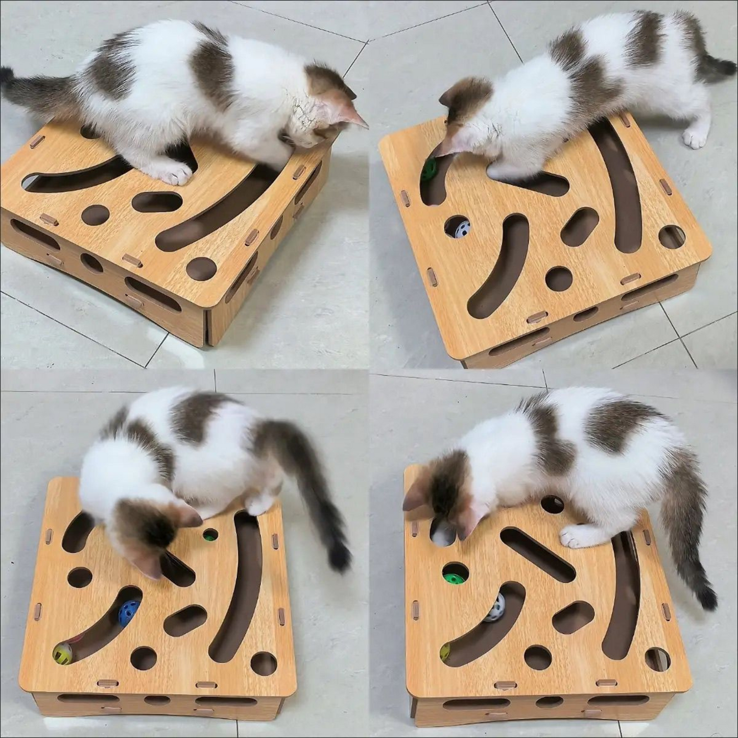 Interactive Cat Toy - Wooden Ball Maze with Bell Balls