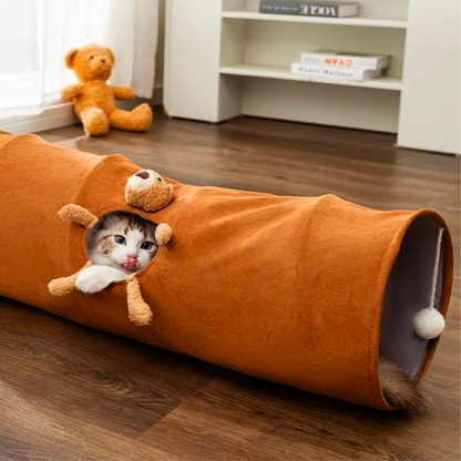 Cat Tunnel Toy - Interactive Self-Amusement Maze with Teaser Wand for Kittens, Bite-Resistant Pet Accessory