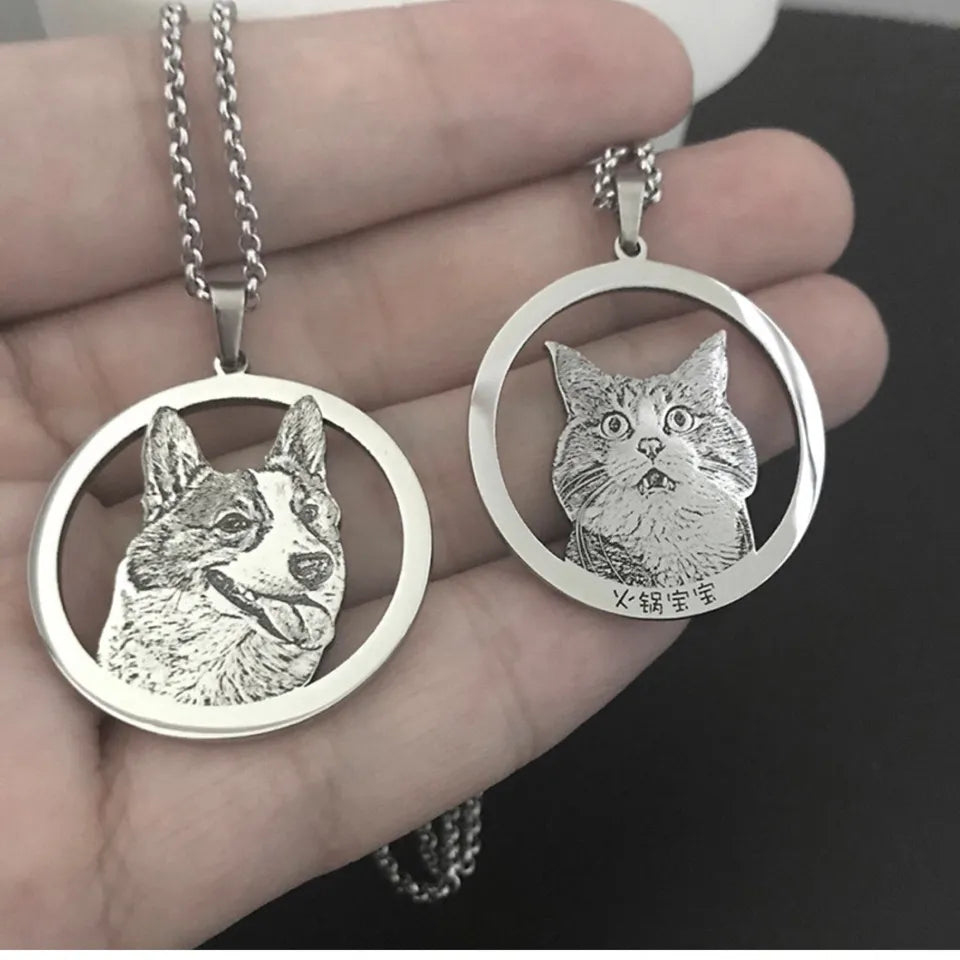 Pet photo necklaces, custom made cat and dog souvenirs, cartoon portraits, surnames, Chinese and English characters can be engraved