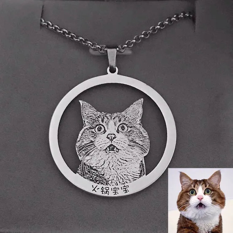 Pet photo necklaces, custom made cat and dog souvenirs, cartoon portraits, surnames, Chinese and English characters can be engraved