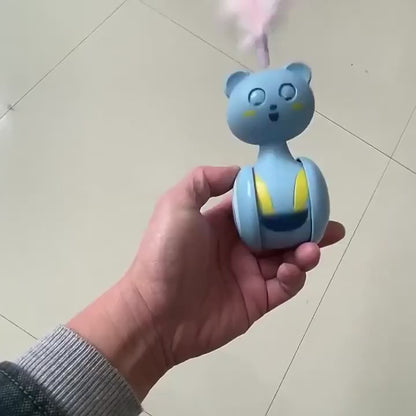 Interactive Cat Toy: Rolling Bear with Feather or Ball Attachment